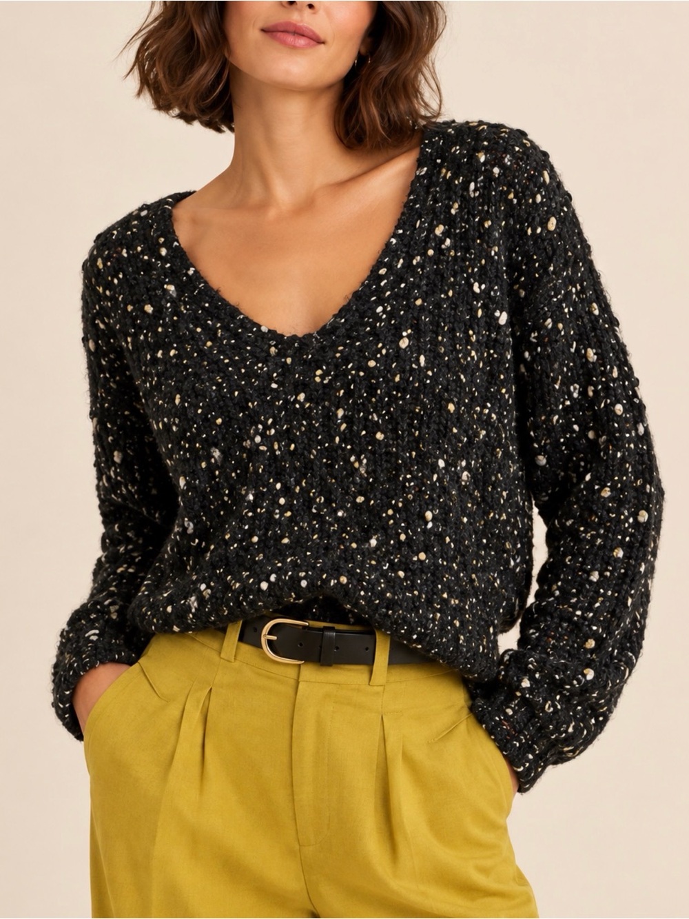 Anthropologie Gentle Fawn Oversized Boxy Sweater in Black Speckle
